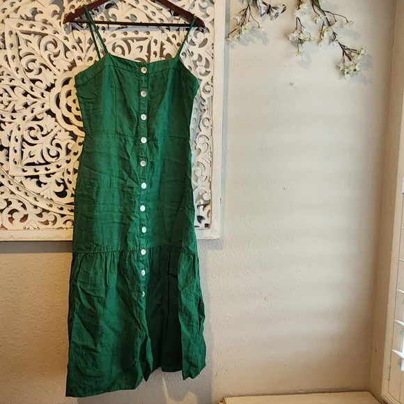 NATION LTD MIDI DRESS STRAPPY ORGANIC LINEN FRONT BUTTON SZ MEDIUM EUC - Picture 5 of 16